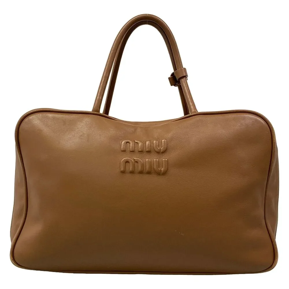 Miu Miu Leather Bow Bag Handbag 5BB117 COGNAC (Brown)